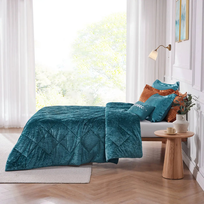 CRUSHED VELVET 4-PIECE COMFORTER SET, TEAL