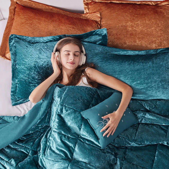 CRUSHED VELVET 4-PIECE COMFORTER SET, TEAL