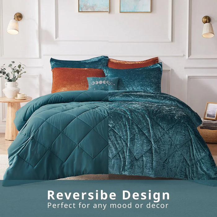 CRUSHED VELVET 4-PIECE COMFORTER SET, TEAL