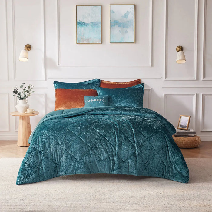 CRUSHED VELVET 4-PIECE COMFORTER SET, TEAL