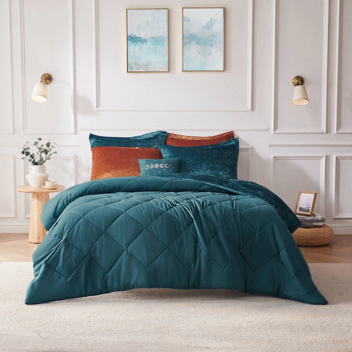 CRUSHED VELVET 4-PIECE COMFORTER SET, TEAL
