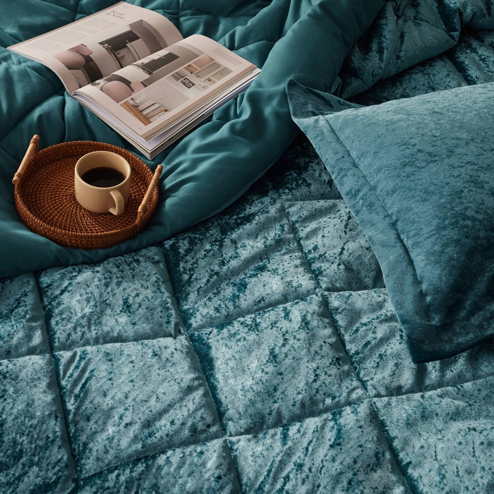 CRUSHED VELVET 4-PIECE COMFORTER SET, TEAL