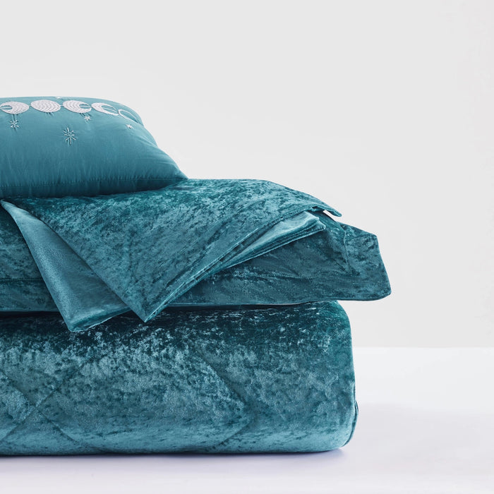 CRUSHED VELVET 4-PIECE COMFORTER SET, TEAL