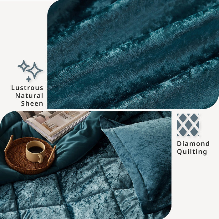CRUSHED VELVET 4-PIECE COMFORTER SET, TEAL