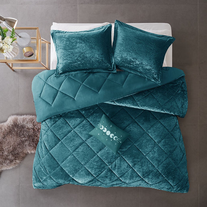 CRUSHED VELVET 4-PIECE COMFORTER SET, TEAL