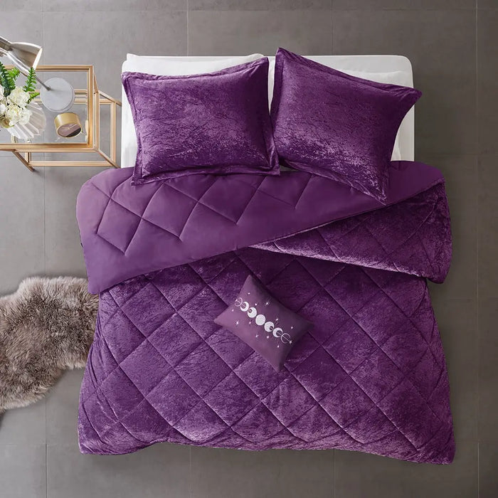 CRUSHED VELVET 4-PIECE COMFORTER SET, PURPLE