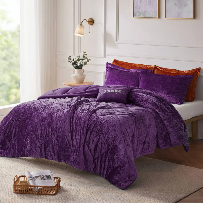 CRUSHED VELVET 4-PIECE COMFORTER SET, PURPLE