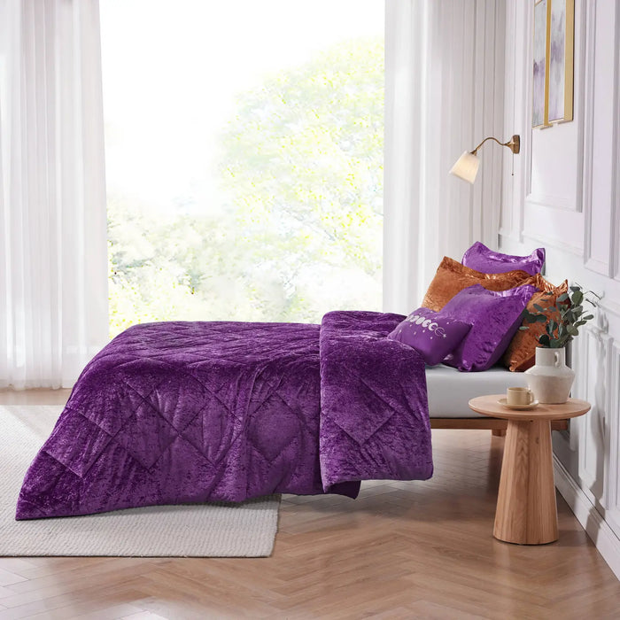 CRUSHED VELVET 4-PIECE COMFORTER SET, PURPLE