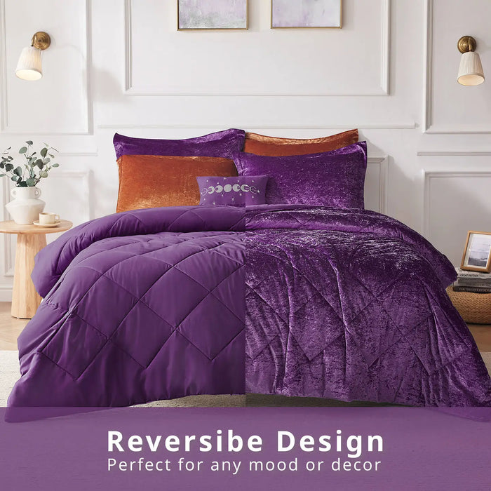 CRUSHED VELVET 4-PIECE COMFORTER SET, PURPLE