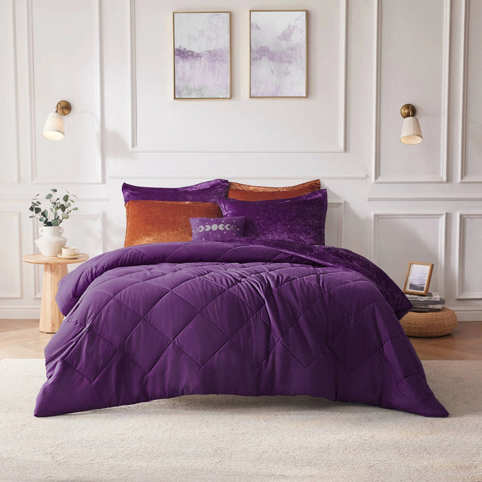 CRUSHED VELVET 4-PIECE COMFORTER SET, PURPLE