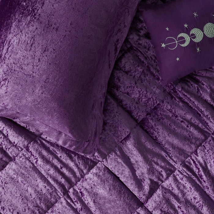 CRUSHED VELVET 4-PIECE COMFORTER SET, PURPLE