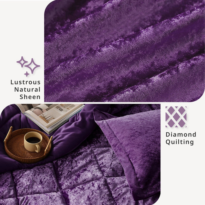 CRUSHED VELVET 4-PIECE COMFORTER SET, PURPLE