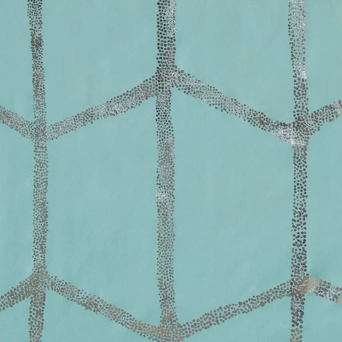 GEO METALLIC SHOWER CURTAIN, AQUA BLUE/SILVER