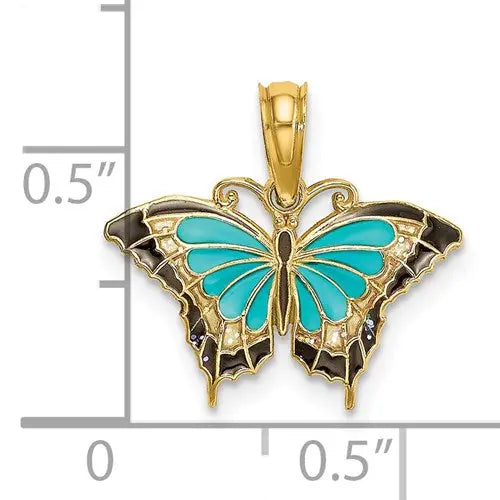 14K SMALL AQUA BLUE ENAMELED WINGS BUTTERFLY CHARM