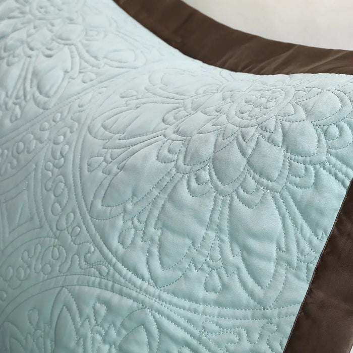 EMBROIDERED QUILTED CHARMEUSE 9-PIECE COMFORTER SET