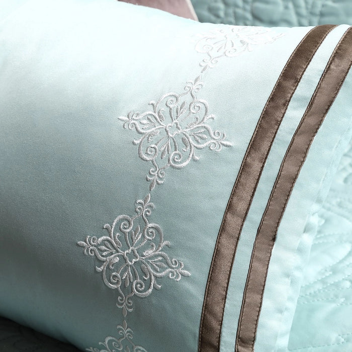 EMBROIDERED QUILTED CHARMEUSE 9-PIECE COMFORTER SET