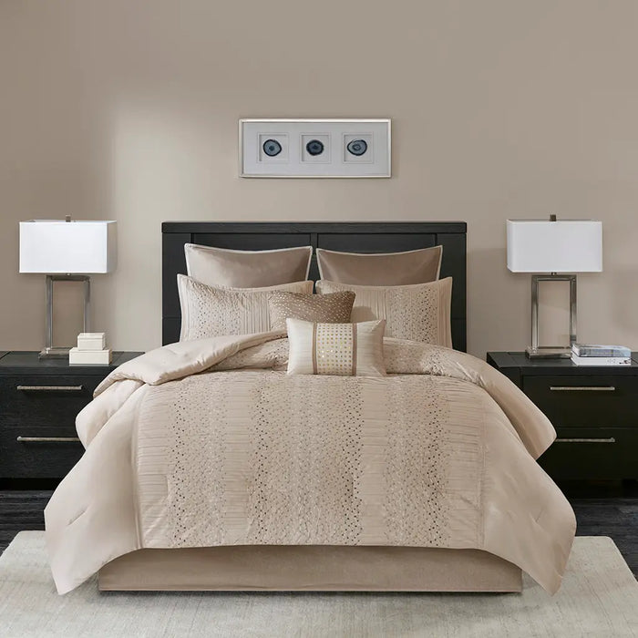 GOLD THREAD DAMASK 12-PIECE COMPLETE COMFORTER SET