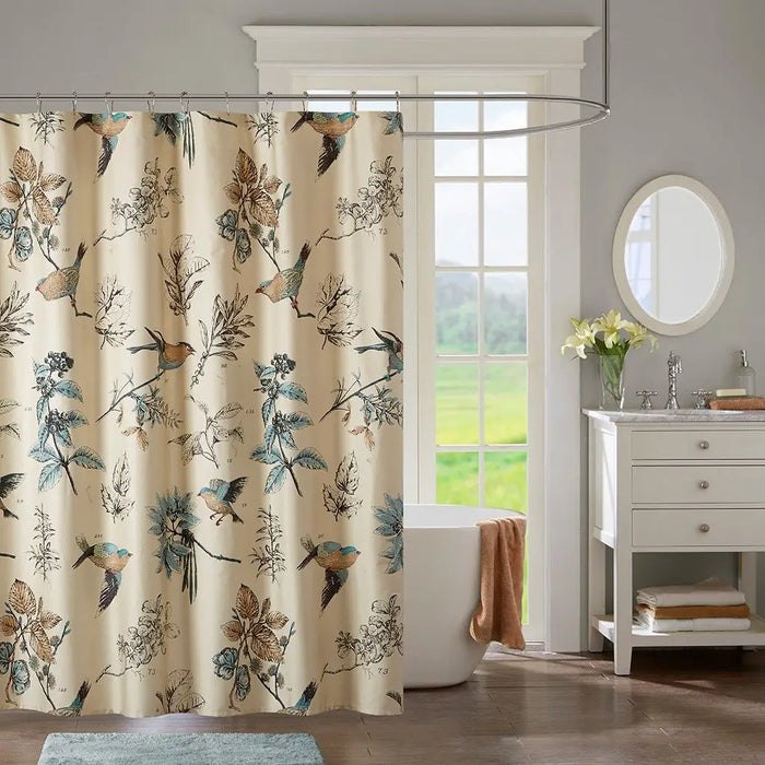 KHAKI TRADITIONAL BIRD SHOWER CURTAIN