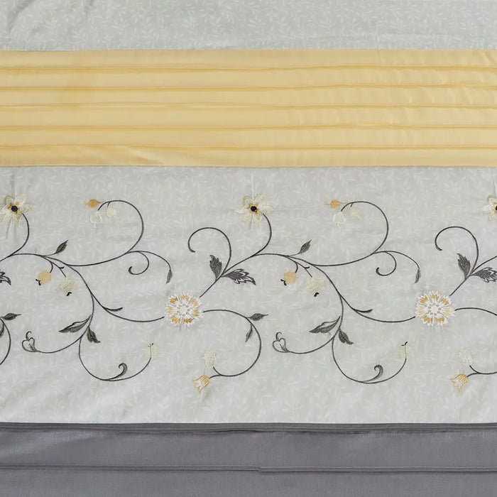 FAUX SILK EMBROIDERED SHOWER CURTAIN, CREAMY YELLOW/GREY