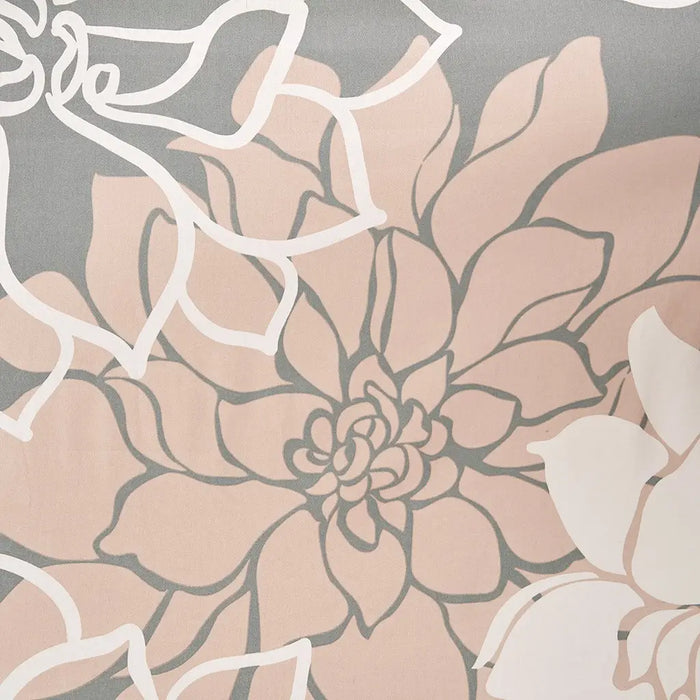 LARGE FLORAL PRINT SHOWER CURTAIN, GREY/BLUSH