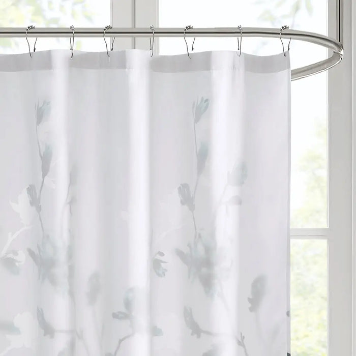DEVORE FLORAL SHOWER CURTAIN, AQUA BLUE