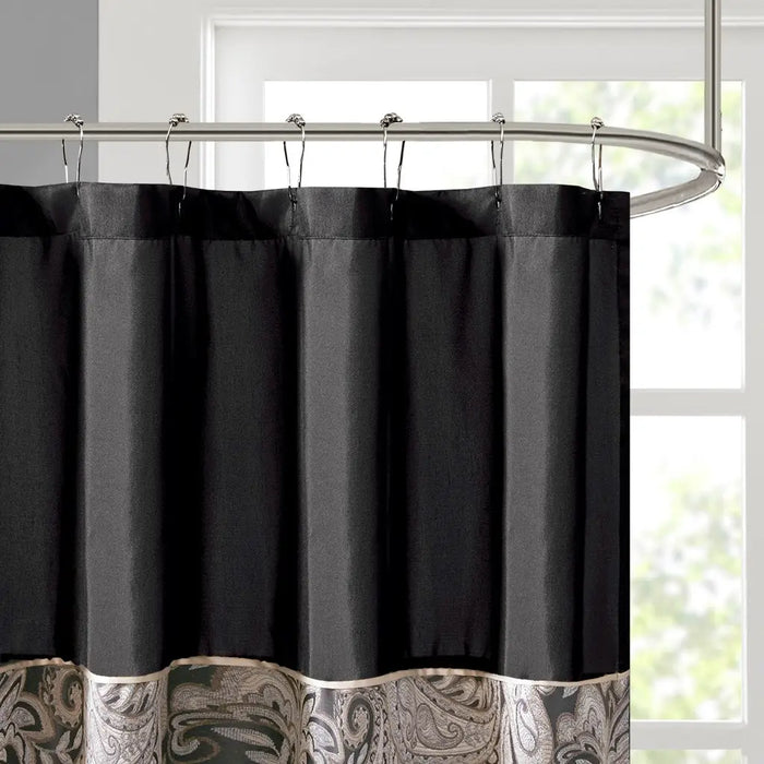 TRADITIONAL SILKY PAISLEY SHOWER CURTAIN, BLACK