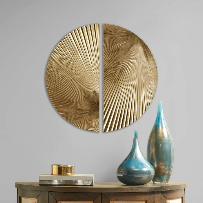 HALF MOON PHRASES ROUND 2-PIECE METAL WALL DECOR SET, GOLD