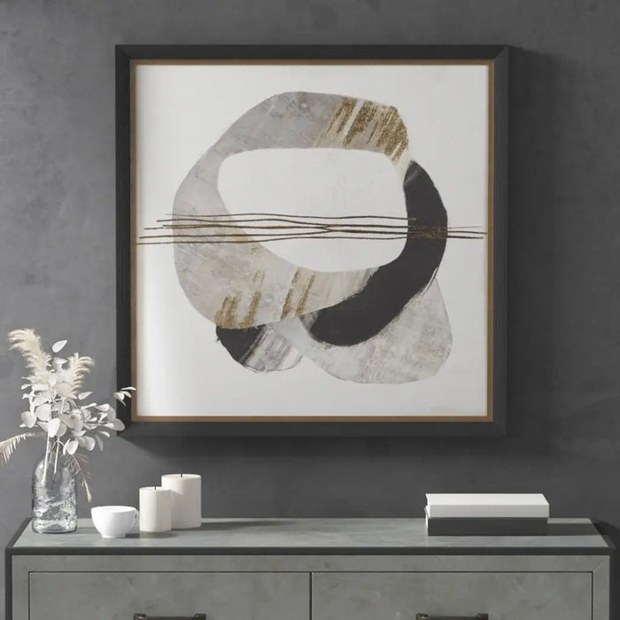 AURIC BEAM ABSTRACT NEUTRAL FRAMED WALL ART WITH GOLD FOIL