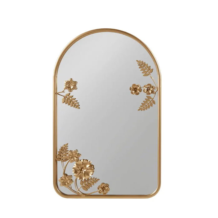 GOLD FLORAL IRON FRAMED ARCHED METAL WALL MIRROR HOME DECOR
