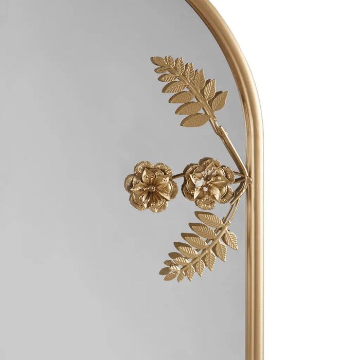 GOLD FLORAL IRON FRAMED ARCHED METAL WALL MIRROR HOME DECOR