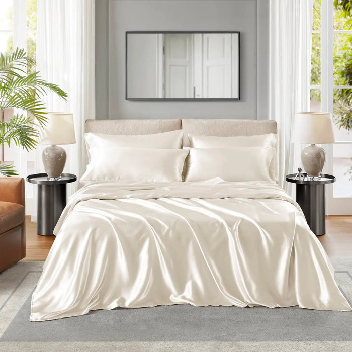 LUXURY SATIN 6-PIECE SHEET SET, IVORY