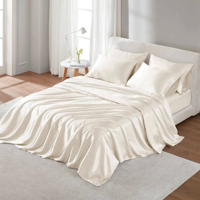 LUXURY SATIN 6-PIECE SHEET SET, IVORY