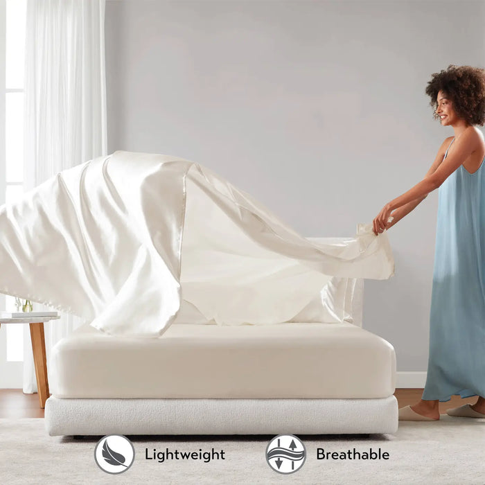 LUXURY SATIN 6-PIECE SHEET SET, IVORY