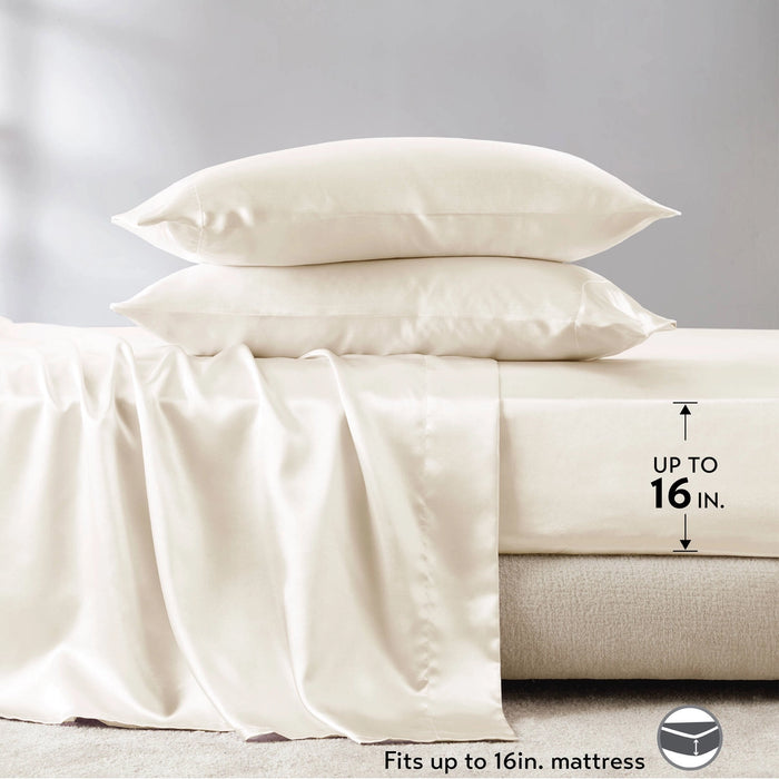LUXURY SATIN 6-PIECE SHEET SET, IVORY