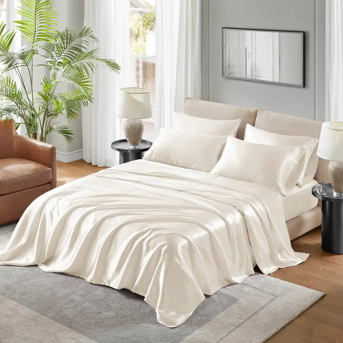 LUXURY SATIN 6-PIECE SHEET SET, IVORY