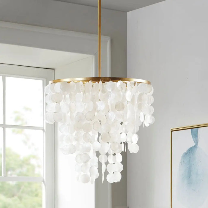 1-LIGHT SHELL DRAPE ELEGANT CHANDELIER WITH GOLD BASE