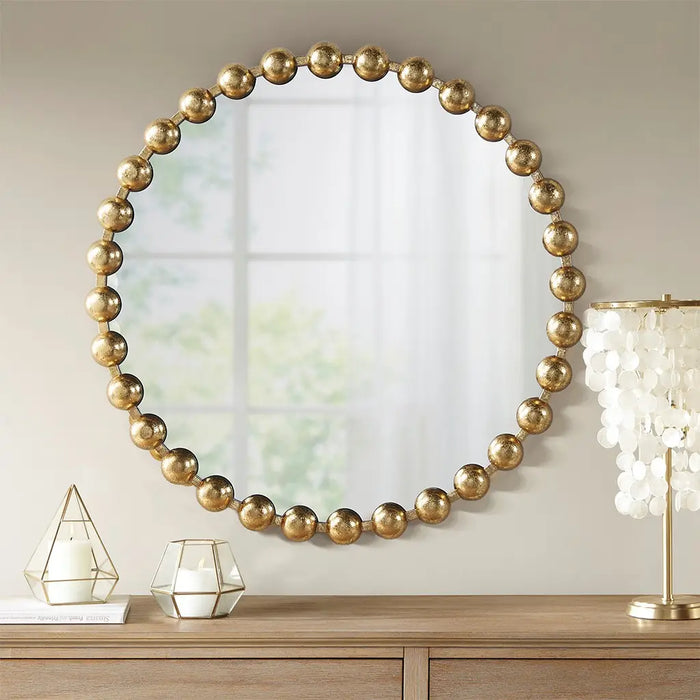 ROUND IRON FRAMED WALL DECOR MIRROR, GOLD