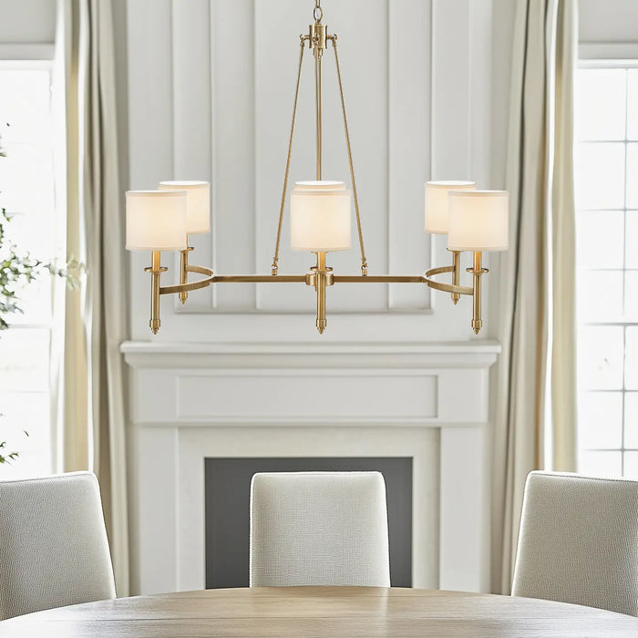 6-LIGHT CHANDELIER WITH FABRIC DRUM SHADES, ANTIQUE GOLD