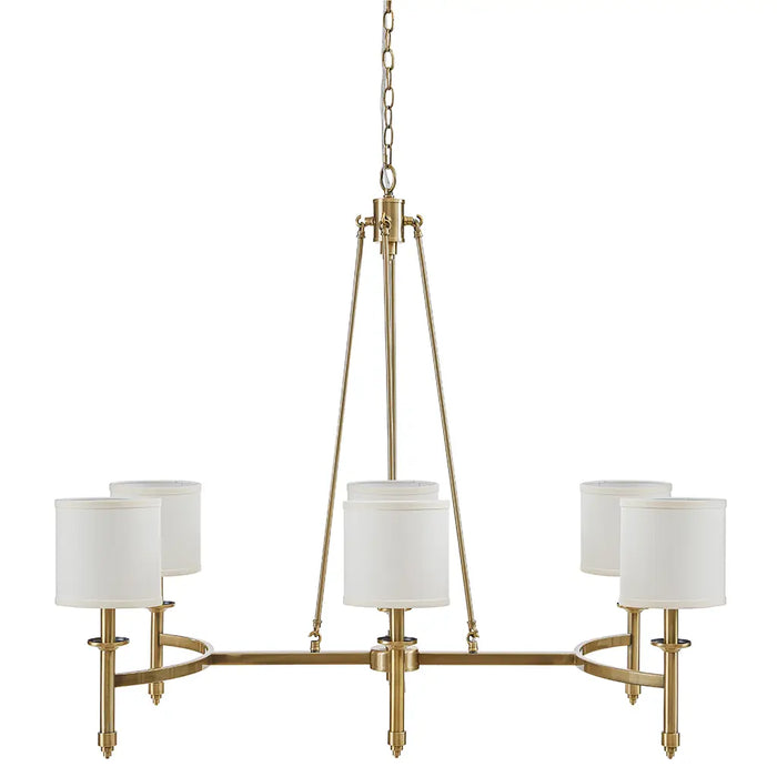 6-LIGHT CHANDELIER WITH FABRIC DRUM SHADES, ANTIQUE GOLD