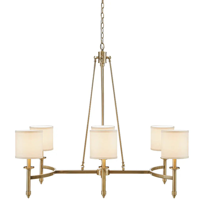 6-LIGHT CHANDELIER WITH FABRIC DRUM SHADES, ANTIQUE GOLD