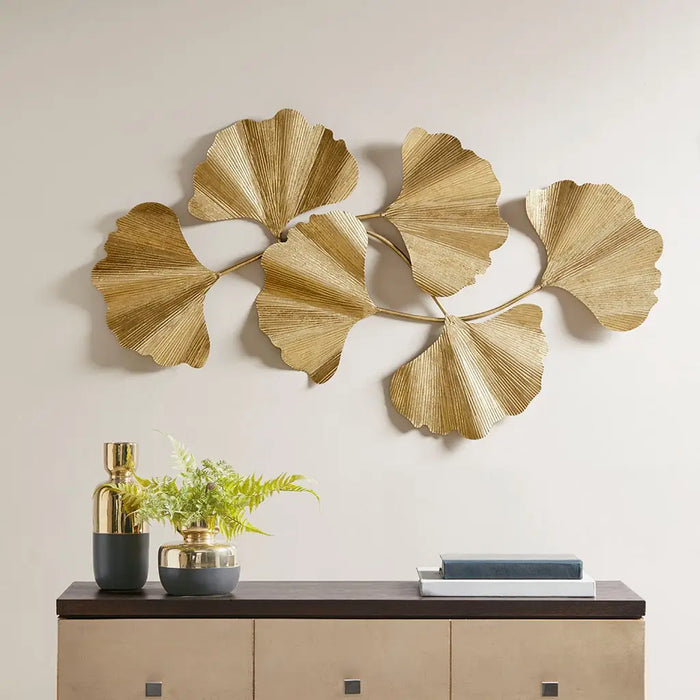 GOLD GINKGO LEAVES METAL WALL DECOR ART