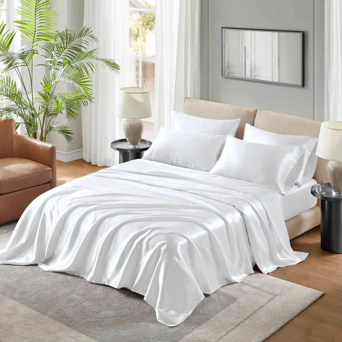 LUXURY SATIN 6-PIECE SHEET SET, IVORY