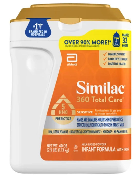 SIMILAC 360 TOTAL CARE SENSITIVE WITH 5 HMO'S, NON-GMO INFANT FORMULA POWDER, 40 OZ
