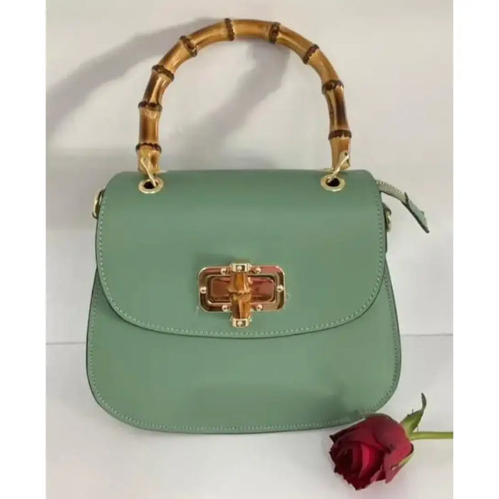 NEW! STBAM MINT ITALIAN LEATHER CROSSBODY BAG W/BAMBOO HANDLES