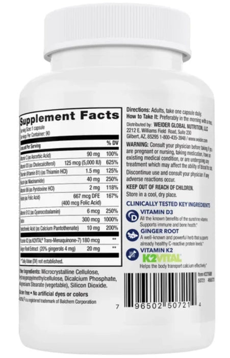 WEIDER ARTERY HEALTH WITH VITAMIN K2 PLUS D3, 90 VEGGIE CAPS