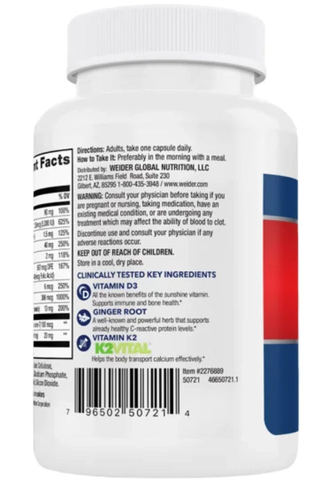 WEIDER ARTERY HEALTH WITH VITAMIN K2 PLUS D3, 90 VEGGIE CAPS