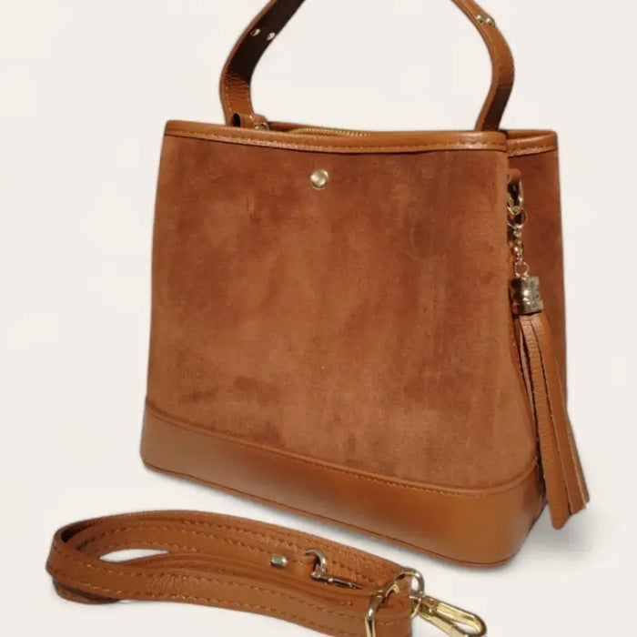 NEW! GIT19C ITALIAN CAMEL SUEDE & LEATHER BAG