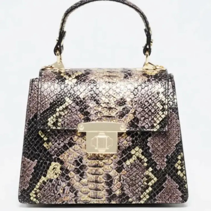 NEW! ITALIAN GOLD LEATHER PRINTED SNAKE CROSSBODY BAG