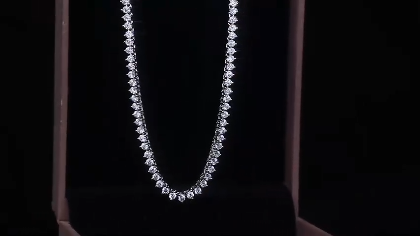 THREE-PRONG PETIT TENNIS NECKLACE IN WHITE GOLD DIPPED STERLING SILVER