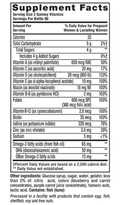 VITAFUSION PRENATAL MULTIVITAMIN GUMMY WITH FOLATE & DHA, 180 GUMMIES